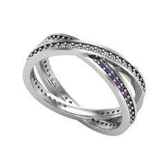 İkili Adora Tamtur Yüzük - Swarovski ve ametist 925 ayar gümüş yüzük #vfpy4n