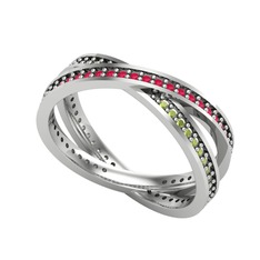 İkili Adora Tamtur Yüzük - Kök yakut ve peridot 14 ayar beyaz altın yüzük #vipt1y