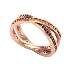 Sitrin ve siyah zirkon 925 ayar rose altın kaplama gümüş yüzük
