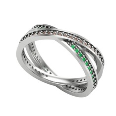 İkili Adora Tamtur Yüzük - Dumanlı kuvars ve yeşil kuvars 14 ayar beyaz altın yüzük #wqdvdq