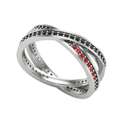 Siyah zirkon ve garnet 14 ayar beyaz altın yüzük