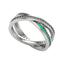 İkili Adora Tamtur Yüzük - Swarovski ve kök zümrüt 14 ayar beyaz altın yüzük #xq97yy
