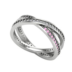 Pırlanta ve pembe kuvars 925 ayar gümüş yüzük (0.675 karat)