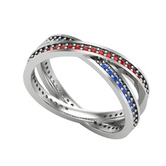 Garnet ve lab safir 18 ayar beyaz altın yüzük