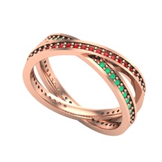 İkili Adora Tamtur Yüzük - Garnet ve kök zümrüt 18 ayar rose altın yüzük #zpkusz