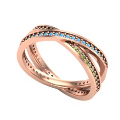 Akuamarin ve peridot 14 ayar rose altın yüzük