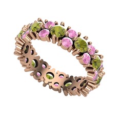Peridot ve pembe kuvars 8 ayar rose altın yüzük