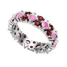 Büyük Elin Tamtur Yüzük - Pembe kuvars ve garnet 18 ayar beyaz altın yüzük #131h798