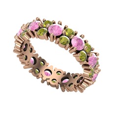 Pembe kuvars ve peridot 18 ayar rose altın yüzük
