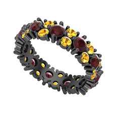 Büyük Elin Tamtur Yüzük - Kök yakut ve sitrin 925 ayar siyah rodyum kaplama gümüş yüzük #14dxl5j