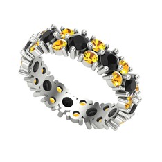 Büyük Elin Tamtur Yüzük - Siyah zirkon ve sitrin 14 ayar beyaz altın yüzük #16vb4el