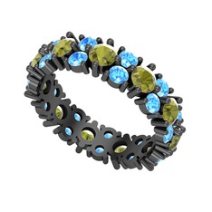 Büyük Elin Tamtur Yüzük - Peridot ve akuamarin 925 ayar siyah rodyum kaplama gümüş yüzük #18iqhhi