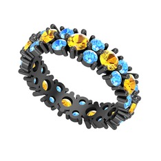 Büyük Elin Tamtur Yüzük - Sitrin ve akuamarin 925 ayar siyah rodyum kaplama gümüş yüzük #194tich