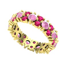 Pembe kuvars ve rodolit garnet 14 ayar altın yüzük
