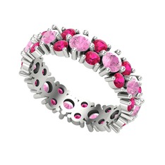 Pembe kuvars ve rodolit garnet 18 ayar beyaz altın yüzük