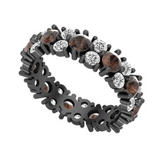 Dumanlı kuvars ve swarovski 925 ayar siyah rodyum kaplama gümüş yüzük