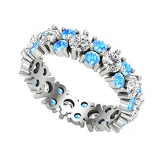 Swarovski ve akuamarin 8 ayar beyaz altın yüzük