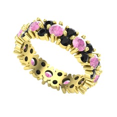 Büyük Elin Tamtur Yüzük - Pembe kuvars ve siyah zirkon 925 ayar altın kaplama gümüş yüzük #1ik8910