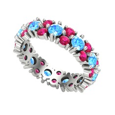 Akuamarin ve rodolit garnet 14 ayar beyaz altın yüzük