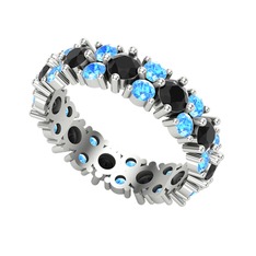 Büyük Elin Tamtur Yüzük - Siyah zirkon ve akuamarin 18 ayar beyaz altın yüzük #1kfxc89