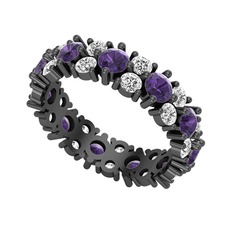 Büyük Elin Tamtur Yüzük - Ametist ve swarovski 925 ayar siyah rodyum kaplama gümüş yüzük #1lyr5zc