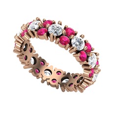 Pırlanta ve rodolit garnet 925 ayar rose altın kaplama gümüş yüzük (5.5 karat)