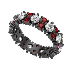 Swarovski ve garnet 925 ayar siyah rodyum kaplama gümüş yüzük