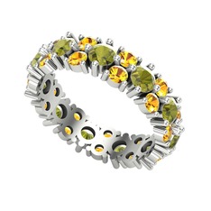 Peridot ve sitrin 18 ayar beyaz altın yüzük