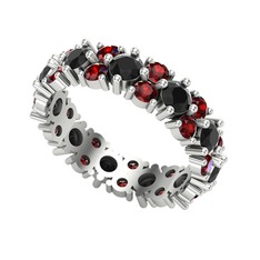 Siyah zirkon ve garnet 14 ayar beyaz altın yüzük