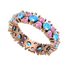 Akuamarin ve pembe kuvars 925 ayar rose altın kaplama gümüş yüzük