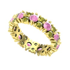 Pembe kuvars ve peridot 8 ayar altın yüzük