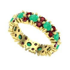 Kök zümrüt ve garnet 8 ayar altın yüzük