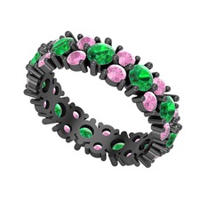 Büyük Elin Tamtur Yüzük - Yeşil kuvars ve pembe kuvars 925 ayar siyah rodyum kaplama gümüş yüzük #1uxujlg