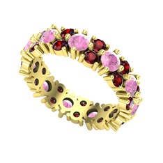 Pembe kuvars ve garnet 18 ayar altın yüzük