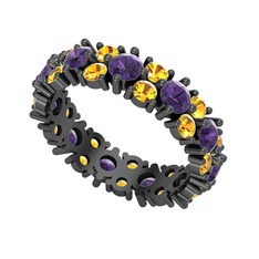 Büyük Elin Tamtur Yüzük - Ametist ve sitrin 925 ayar siyah rodyum kaplama gümüş yüzük #2hf46u