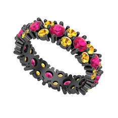 Rodolit garnet ve sitrin 925 ayar siyah rodyum kaplama gümüş yüzük