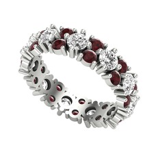 Swarovski ve kök yakut 8 ayar beyaz altın yüzük