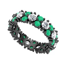 Pırlanta ve kök zümrüt 925 ayar siyah rodyum kaplama gümüş yüzük (5.5 karat)