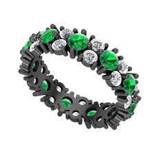 Büyük Elin Tamtur Yüzük - Yeşil kuvars ve pırlanta 925 ayar siyah rodyum kaplama gümüş yüzük (3.52 karat) #89dewo