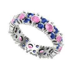 Büyük Elin Tamtur Yüzük - Pembe kuvars ve lab safir 14 ayar beyaz altın yüzük #9924lw