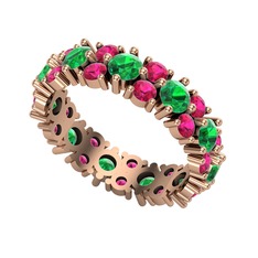 Yeşil kuvars ve rodolit garnet 925 ayar rose altın kaplama gümüş yüzük