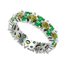 Peridot ve yeşil kuvars 14 ayar beyaz altın yüzük