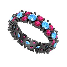 Akuamarin ve rodolit garnet 925 ayar siyah rodyum kaplama gümüş yüzük