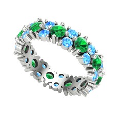 Yeşil kuvars ve akuamarin 14 ayar beyaz altın yüzük