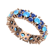 Akuamarin ve lab safir 8 ayar rose altın yüzük