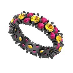 Büyük Elin Tamtur Yüzük - Sitrin ve rodolit garnet 925 ayar siyah rodyum kaplama gümüş yüzük #g01irf