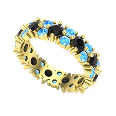 Siyah zirkon ve akuamarin 925 ayar altın kaplama gümüş yüzük