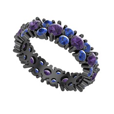 Ametist ve lab safir 925 ayar siyah rodyum kaplama gümüş yüzük