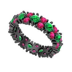 Büyük Elin Tamtur Yüzük - Yeşil kuvars ve rodolit garnet 925 ayar siyah rodyum kaplama gümüş yüzük #ows1et