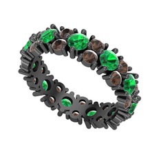 Yeşil kuvars ve dumanlı kuvars 925 ayar siyah rodyum kaplama gümüş yüzük